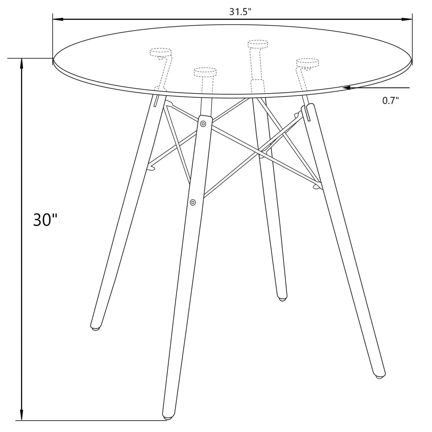 Dover Round Bistro Dining Table With Glass Tabletop and Beech Wood Eiffel Base - Elax Furniture