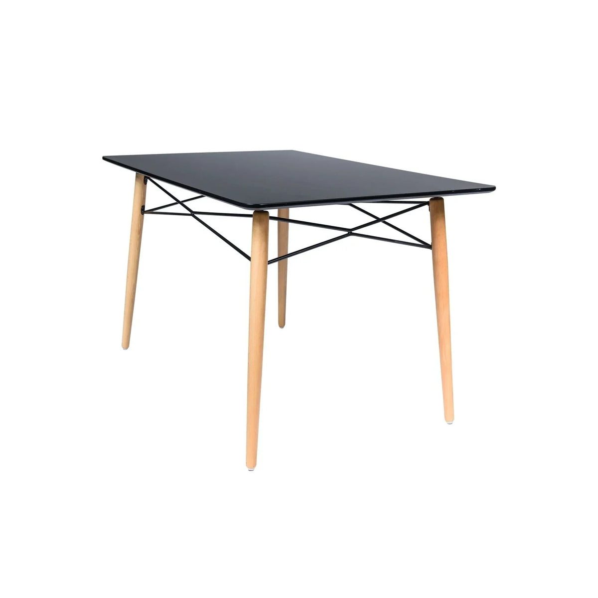 Dover Rectangle Dining Table With Glass Tabletop and Beech Wood Eiffel Base - Elax Furniture