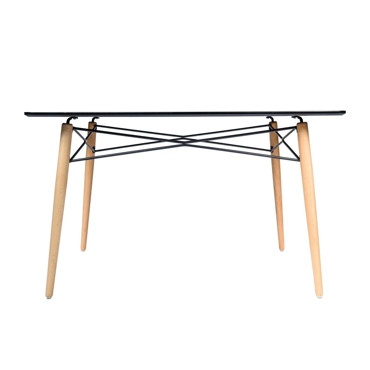 Dover Rectangle Dining Table With Glass Tabletop and Beech Wood Eiffel Base - Elax Furniture