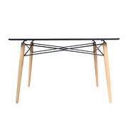 Dover Rectangle Dining Table With Glass Tabletop and Beech Wood Eiffel Base - Elax Furniture
