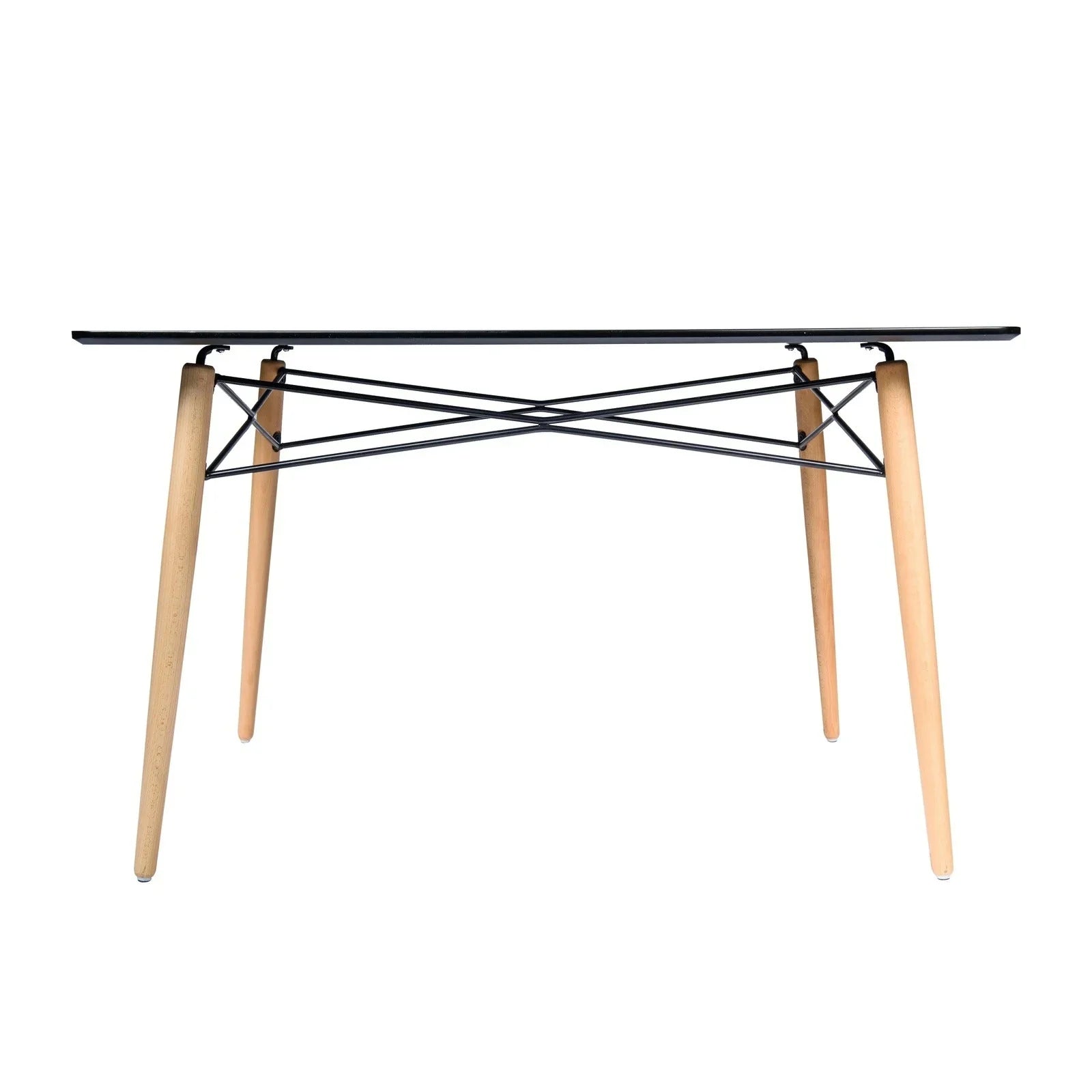 Dover Rectangle Dining Table With Glass Tabletop and Beech Wood Eiffel Base - Elax Furniture