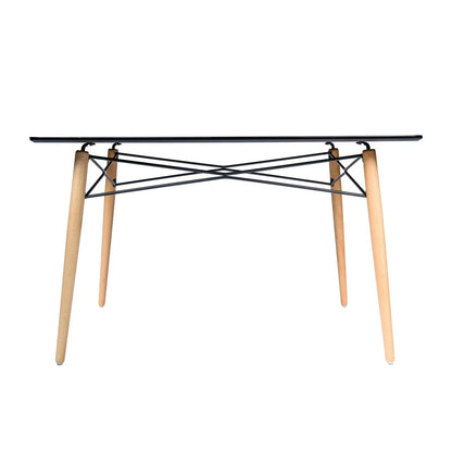 Dover Rectangle Dining Table With Glass Tabletop and Beech Wood Eiffel Base - Elax Furniture