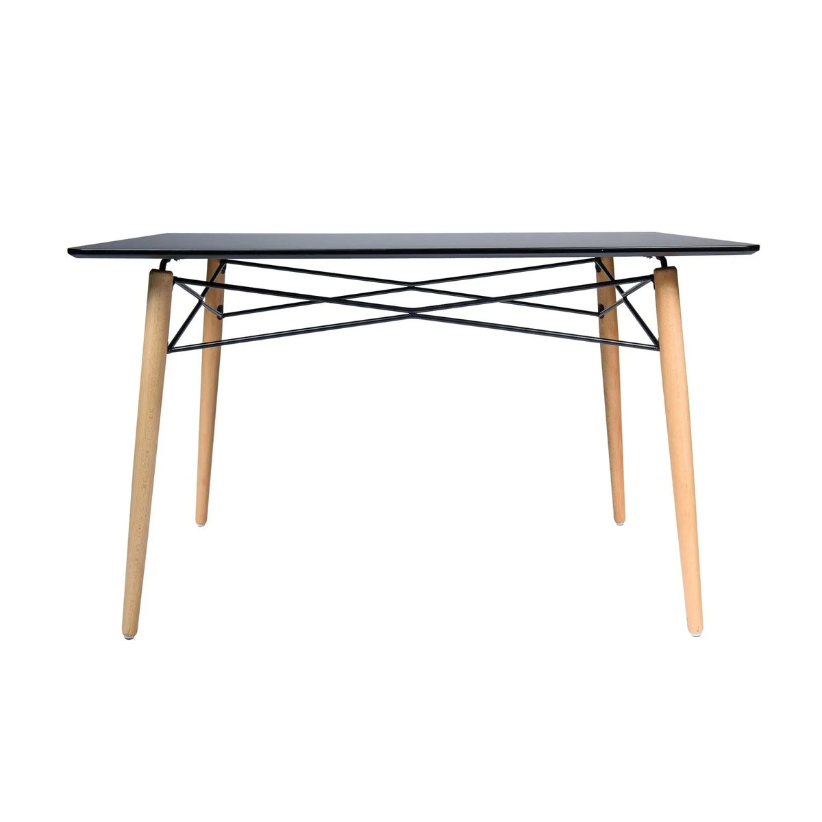 Dover Rectangle Dining Table With Glass Tabletop and Beech Wood Eiffel Base - Elax Furniture