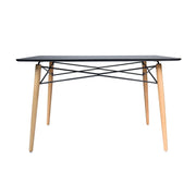 Dover Rectangle Dining Table With Glass Tabletop and Beech Wood Eiffel Base - Elax Furniture