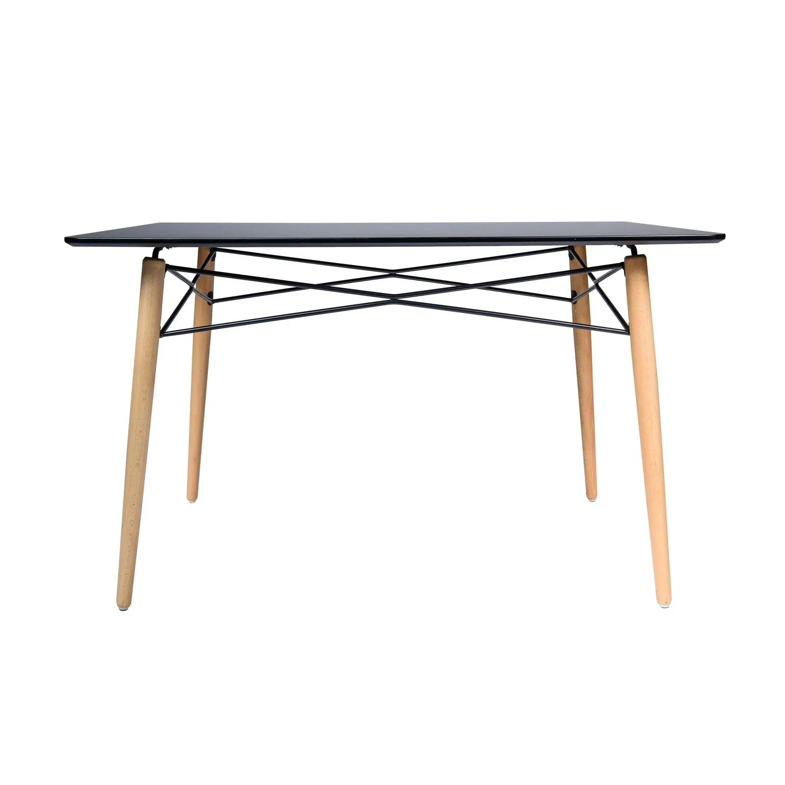 Dover Rectangle Dining Table With Glass Tabletop and Beech Wood Eiffel Base - Elax Furniture