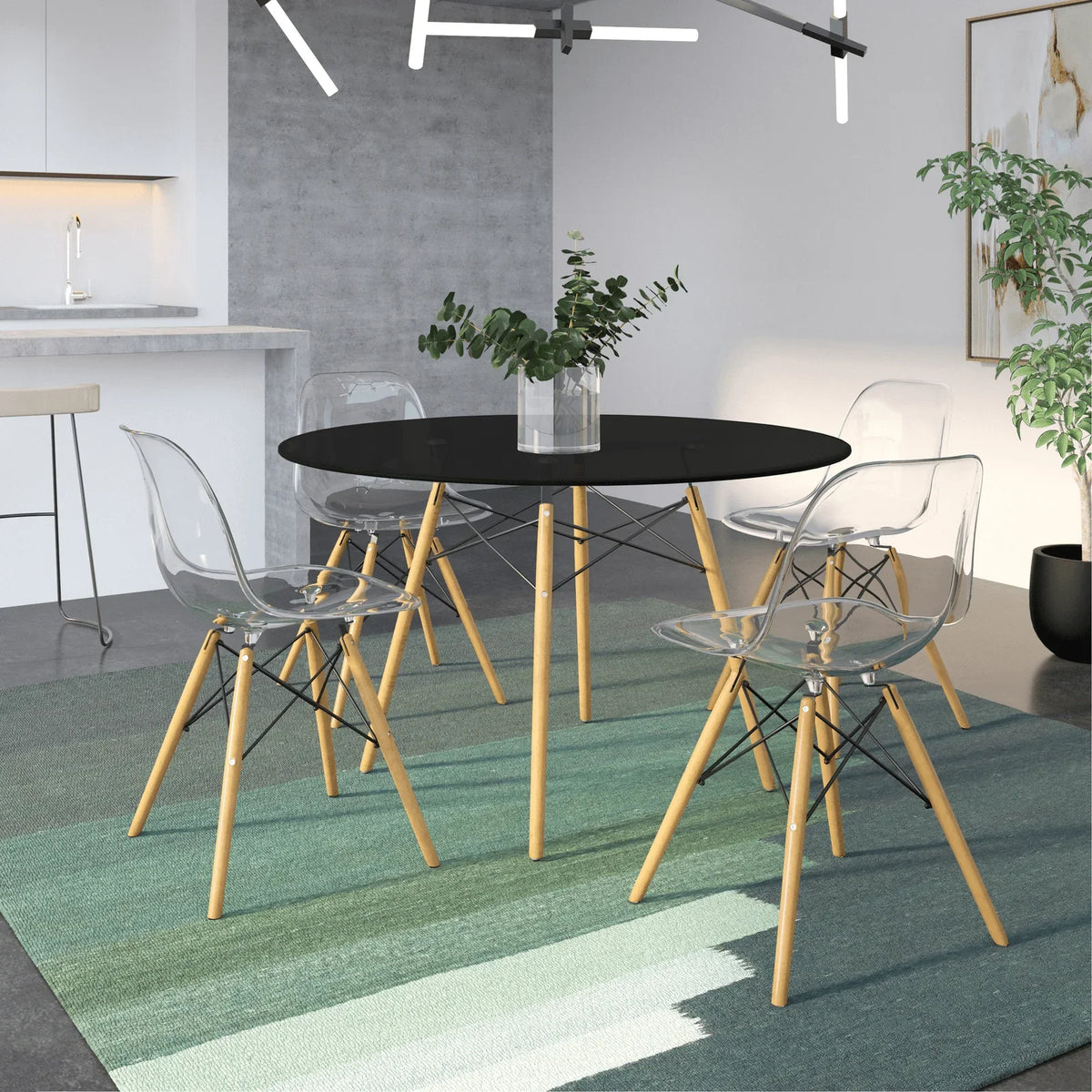 Dover Round Dining Table With Glass Tabletop and Natural Wood Eiffel Base - Elax Furniture