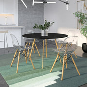 Dover Round Dining Table With Glass Tabletop and Natural Wood Eiffel Base - Elax Furniture