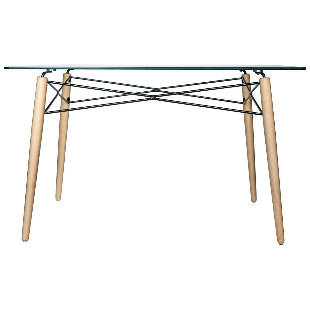 Dover Rectangle Dining Table With Glass Tabletop and Beech Wood Eiffel Base - Elax Furniture