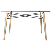 Dover Rectangle Dining Table With Glass Tabletop and Beech Wood Eiffel Base - Elax Furniture