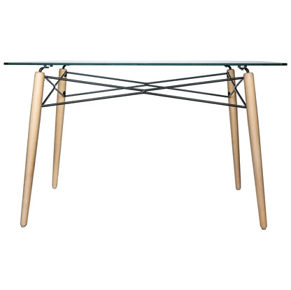 Dover Rectangle Dining Table With Glass Tabletop and Beech Wood Eiffel Base - Elax Furniture