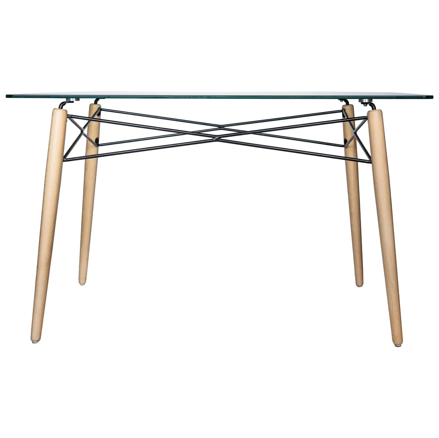 Dover Rectangle Dining Table With Glass Tabletop and Beech Wood Eiffel Base - Elax Furniture