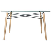 Dover Rectangle Dining Table With Glass Tabletop and Beech Wood Eiffel Base - Elax Furniture