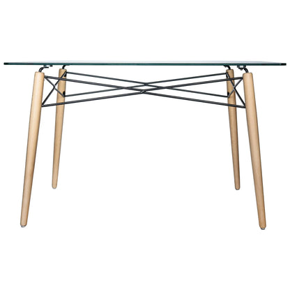 Dover Rectangle Dining Table With Glass Tabletop and Beech Wood Eiffel Base - Elax Furniture