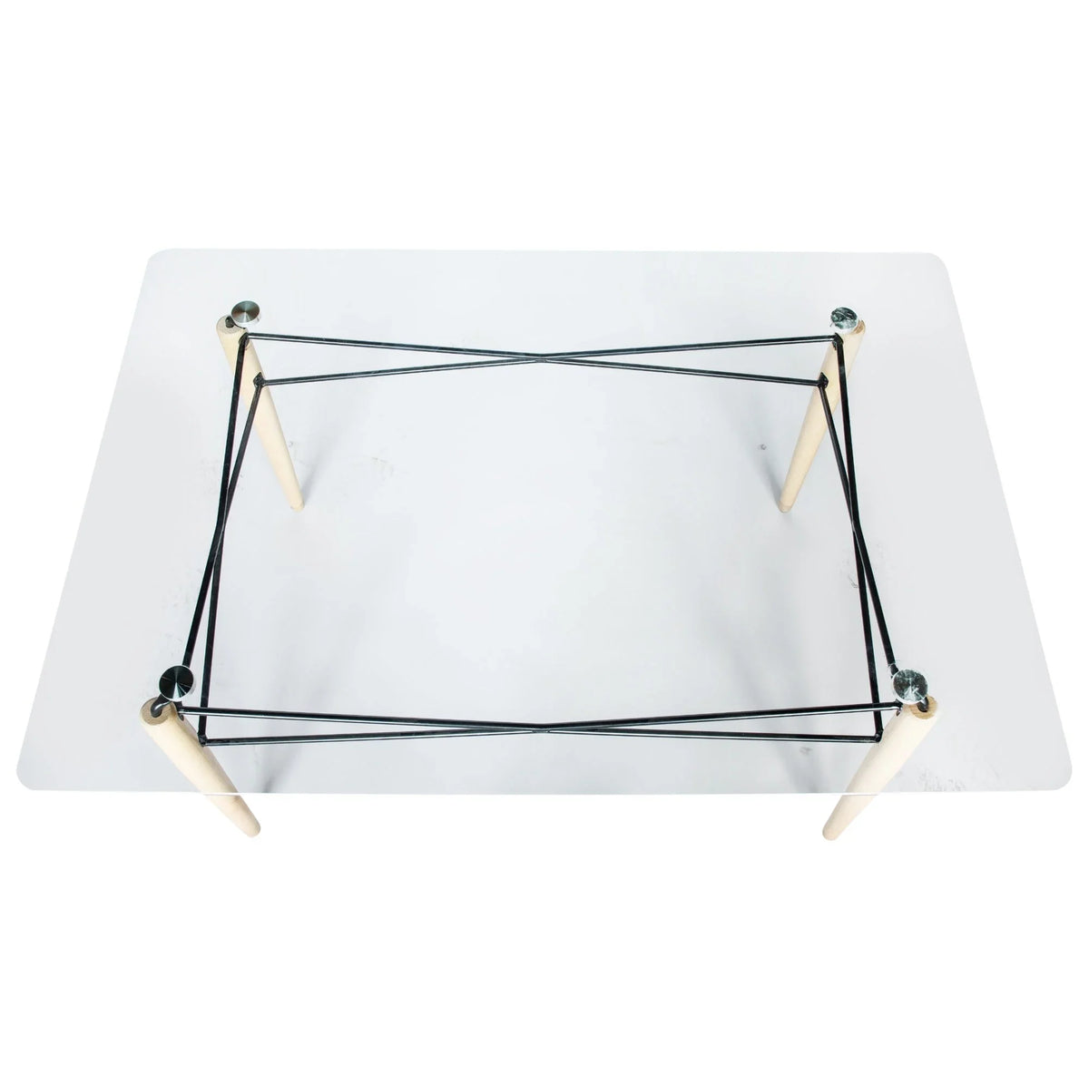 Dover Rectangle Dining Table With Glass Tabletop and Beech Wood Eiffel Base - Elax Furniture