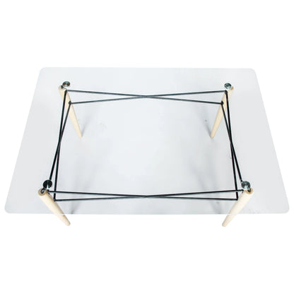 Dover Rectangle Dining Table With Glass Tabletop and Beech Wood Eiffel Base - Elax Furniture