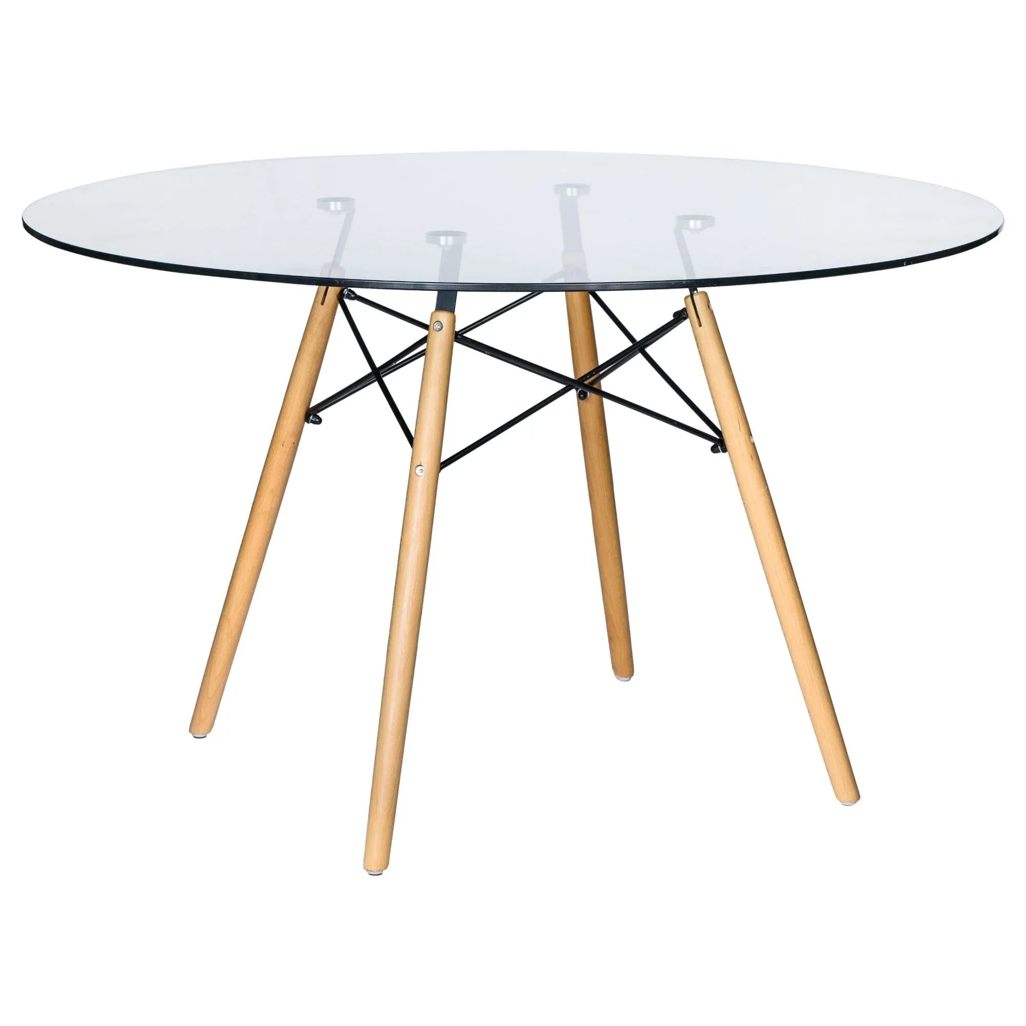Dover Round Dining Table With Glass Tabletop and Natural Wood Eiffel Base - Elax Furniture