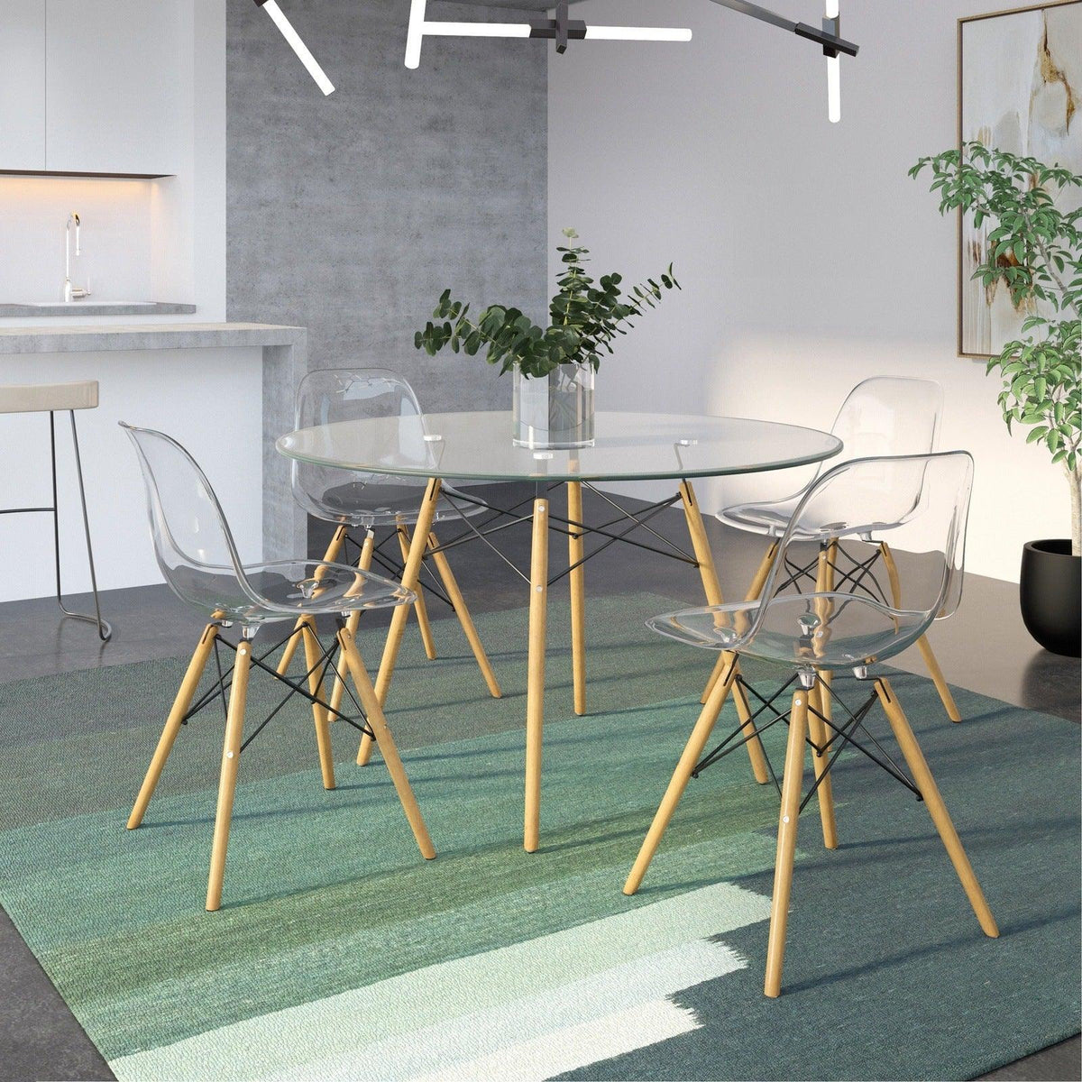 Dover Round Dining Table With Glass Tabletop and Natural Wood Eiffel Base - Elax Furniture