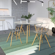 Dover Round Dining Table With Glass Tabletop and Natural Wood Eiffel Base - Elax Furniture