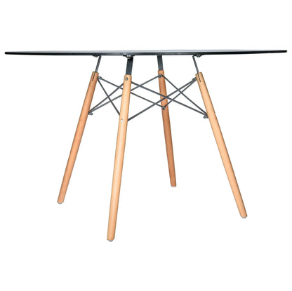 Dover Round Dining Table With Glass Tabletop and Natural Wood Eiffel Base - Elax Furniture