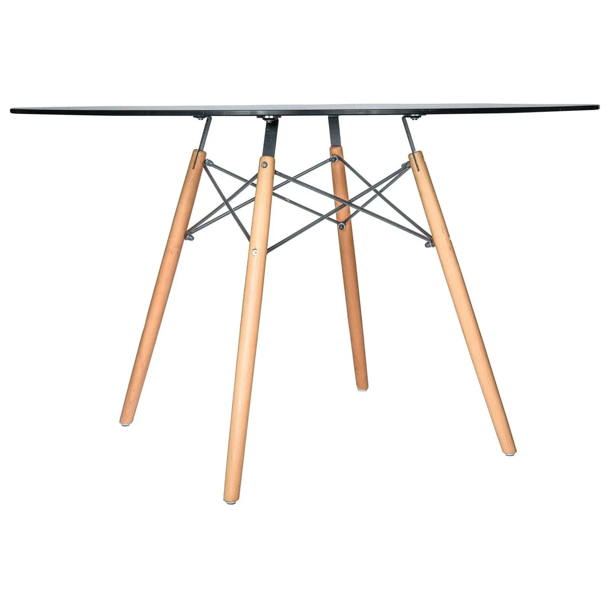 Dover Round Dining Table With Glass Tabletop and Natural Wood Eiffel Base - Elax Furniture
