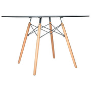Dover Round Dining Table With Glass Tabletop and Natural Wood Eiffel Base - Elax Furniture