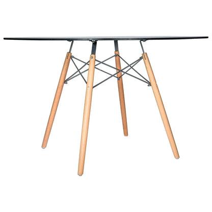 Dover Round Dining Table With Glass Tabletop and Natural Wood Eiffel Base - Elax Furniture