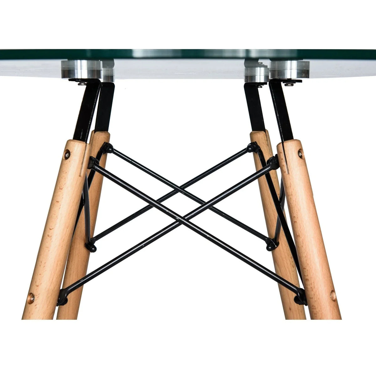 Dover Round Dining Table With Glass Tabletop and Natural Wood Eiffel Base - Elax Furniture