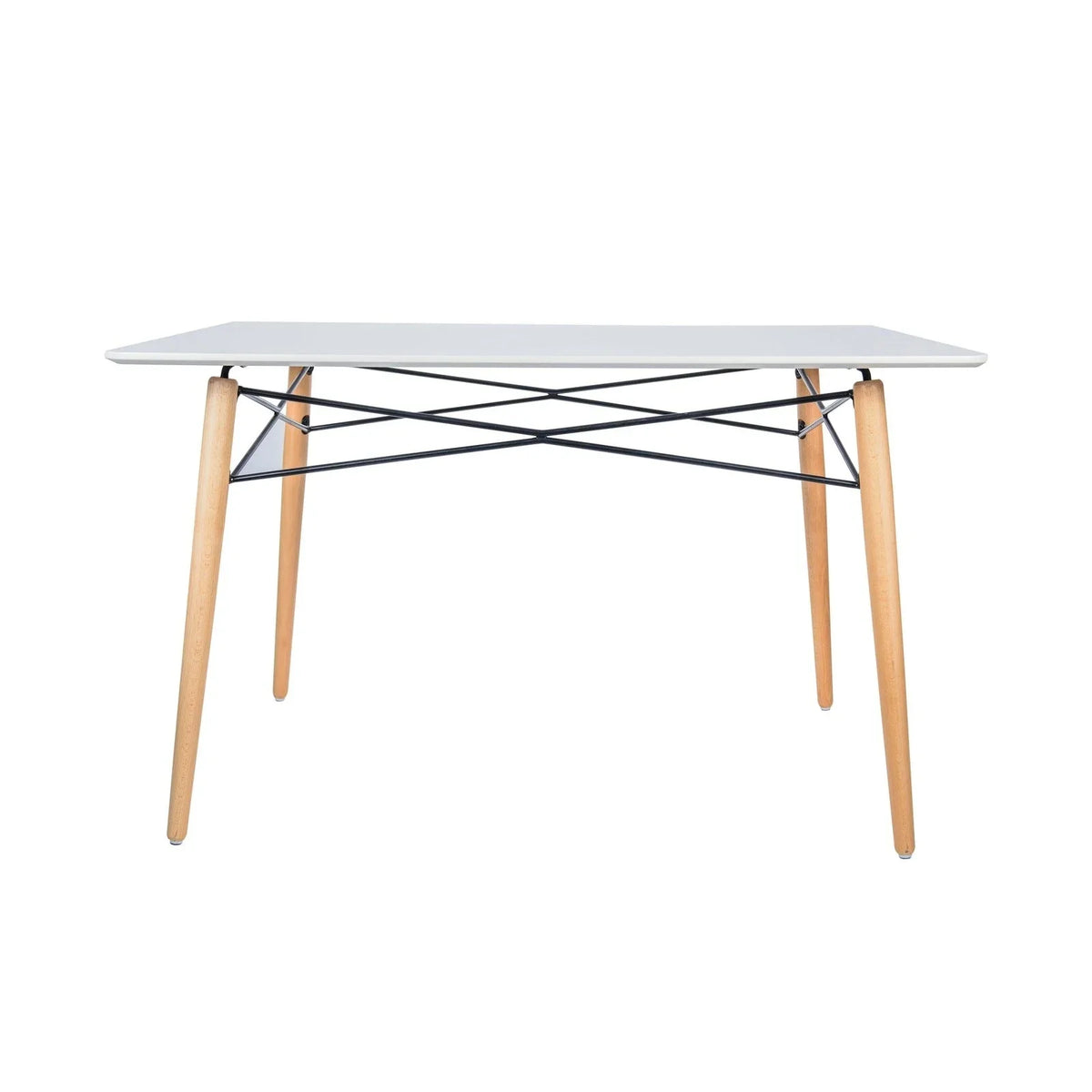 Dover Rectangle Dining Table With Glass Tabletop and Beech Wood Eiffel Base - Elax Furniture