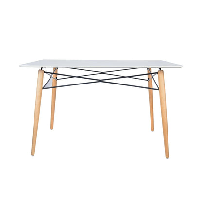 Dover Rectangle Dining Table With Glass Tabletop and Beech Wood Eiffel Base - Elax Furniture