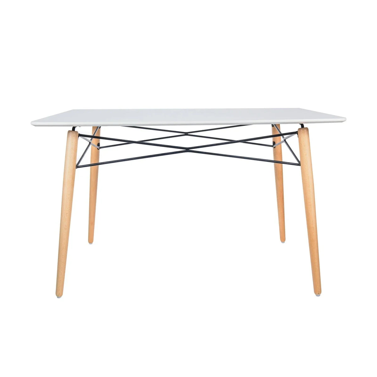 Dover Rectangle Dining Table With Glass Tabletop and Beech Wood Eiffel Base - Elax Furniture
