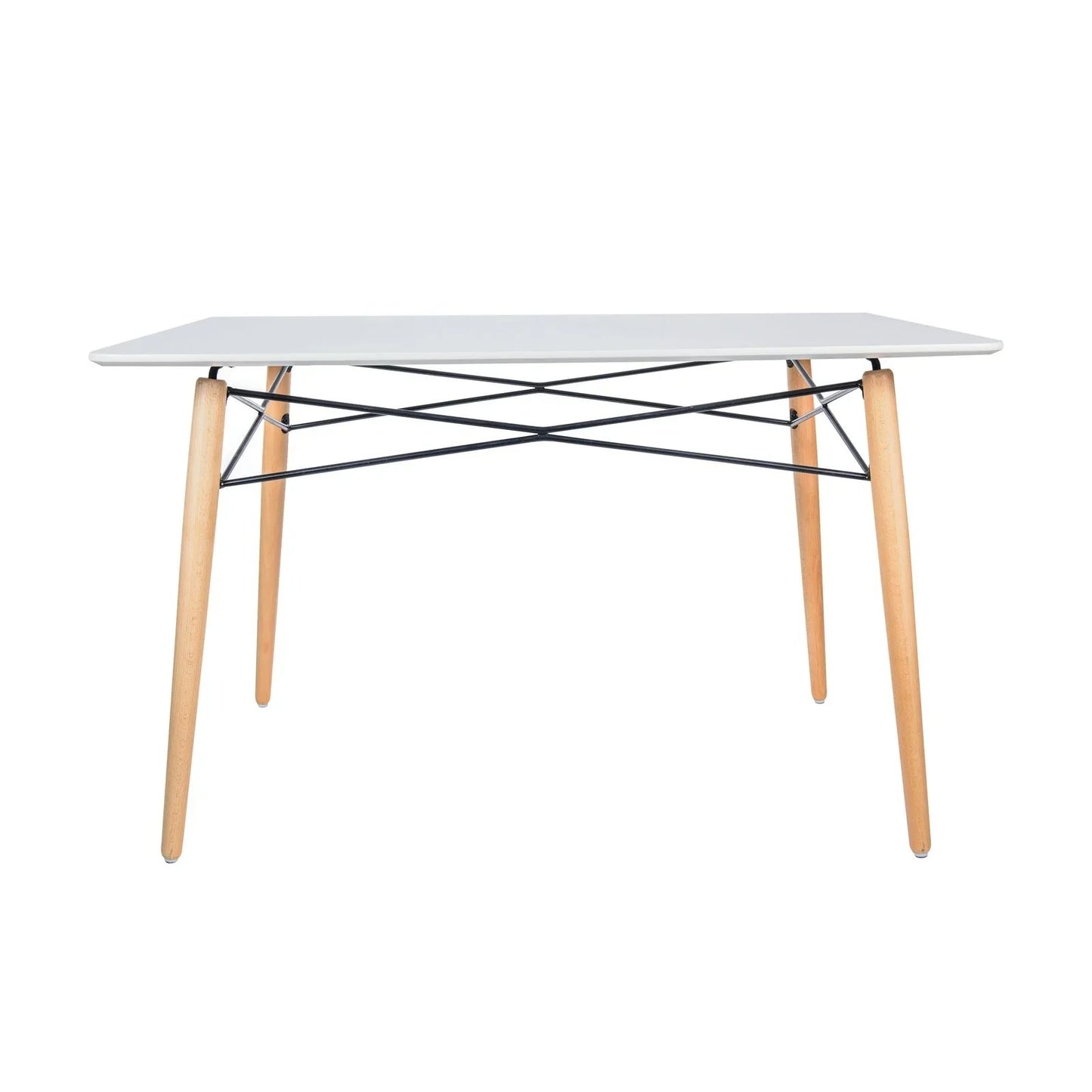 Dover Rectangle Dining Table With Glass Tabletop and Beech Wood Eiffel Base - Elax Furniture