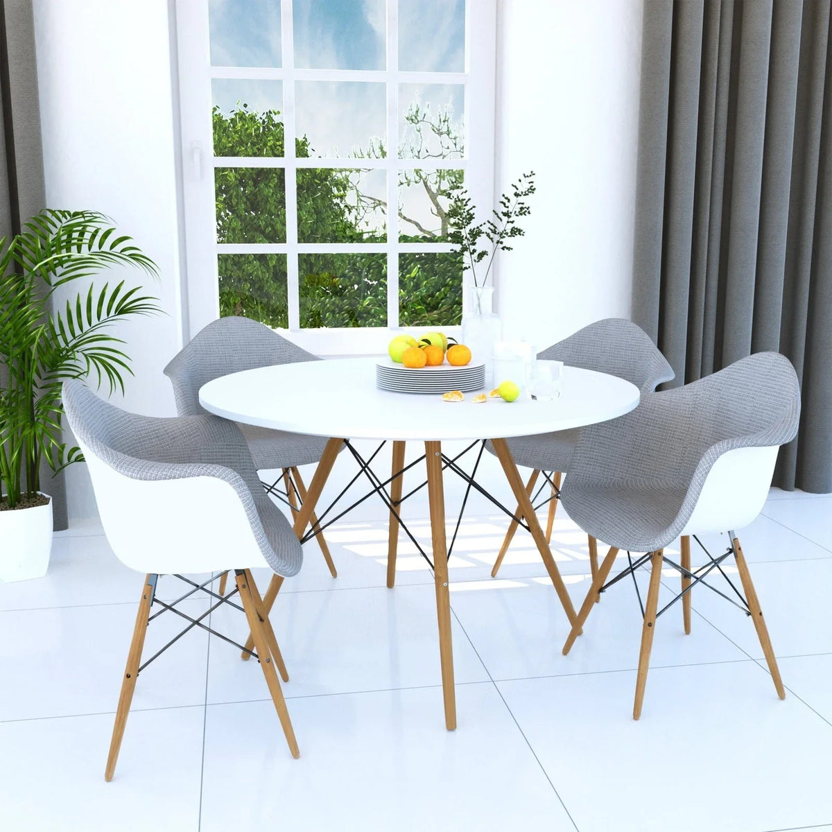 Dover Round Dining Table With Glass Tabletop and Natural Wood Eiffel Base - Elax Furniture