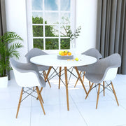Dover Round Dining Table With Glass Tabletop and Natural Wood Eiffel Base - Elax Furniture
