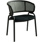 Ervilla Velvet Dining Armchair with Steel Legs and Wicker Back Black Black Black Dining Chair Leisuremod