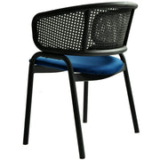 Ervilla Velvet Dining Armchair with Steel Legs and Wicker Back Black Black Navy Blue Dining Chair Leisuremod