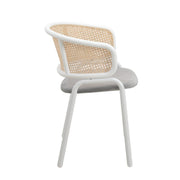 Ervilla Velvet Dining Armchair with Steel Legs and Wicker Back White Brown Grey Dining Chair Leisuremod
