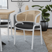 Ervilla Velvet Dining Armchair with Steel Legs and Wicker Back White Brown Black Dining Chair Leisuremod