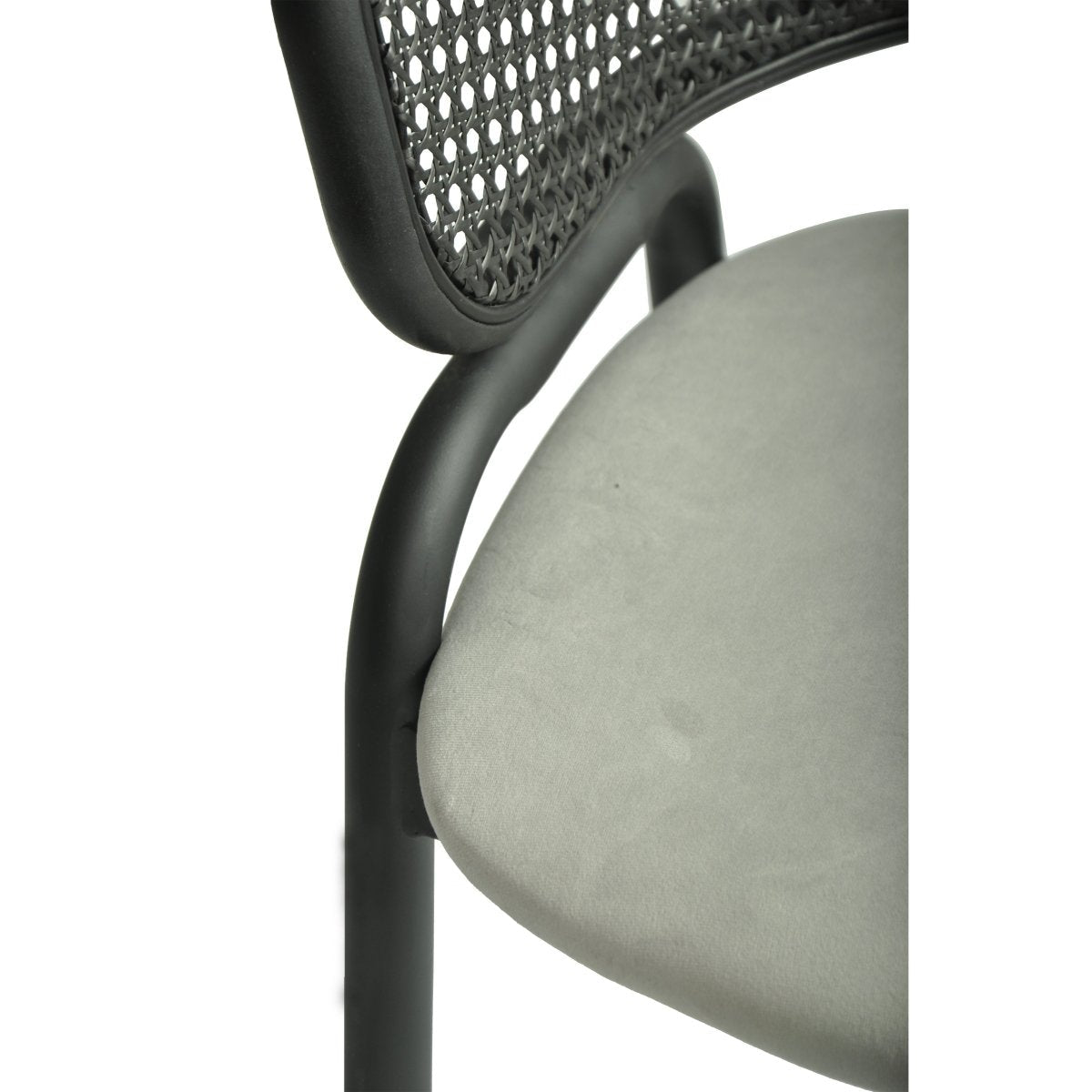 Ervilla Velvet Dining Armchair with Steel Legs and Wicker Back Black Black Grey Dining Chair Leisuremod