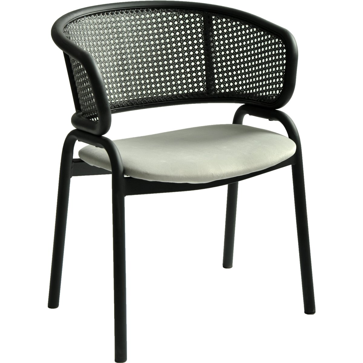 Ervilla Velvet Dining Armchair with Steel Legs and Wicker Back Black Black Grey Dining Chair Leisuremod
