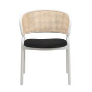 Ervilla Velvet Dining Armchair with Steel Legs and Wicker Back White Brown Black Dining Chair Leisuremod