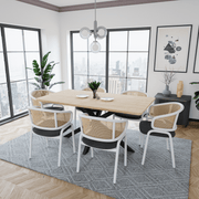 Ervilla Velvet Dining Armchair with Steel Legs and Wicker Back White Brown Black Dining Chair Leisuremod