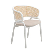Ervilla Velvet Dining Armchair with Steel Legs and Wicker Back White Brown Beige Dining Chair Leisuremod
