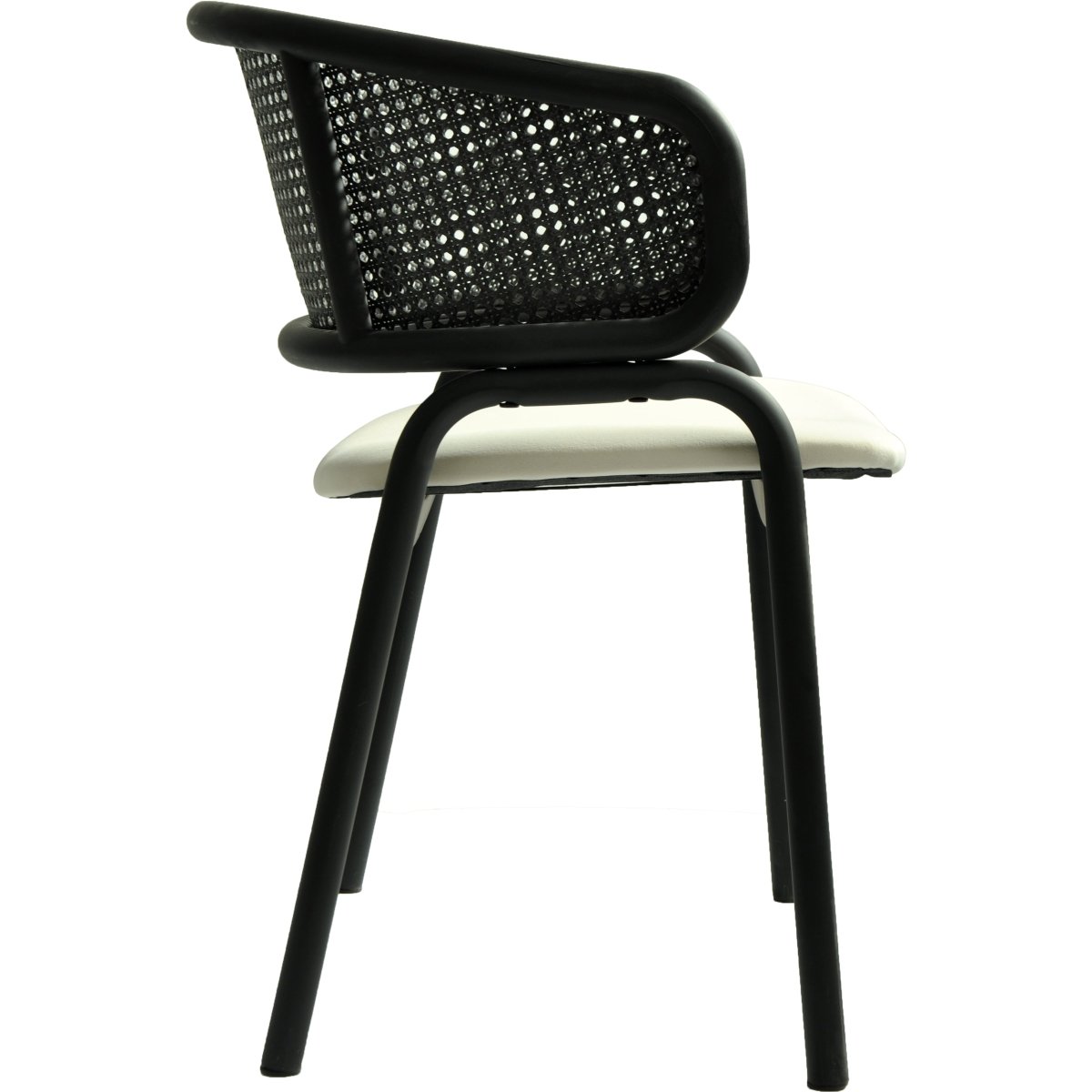 Ervilla Velvet Dining Armchair with Steel Legs and Wicker Back Black Black Beige Dining Chair Leisuremod