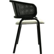 Ervilla Velvet Dining Armchair with Steel Legs and Wicker Back Black Black Beige Dining Chair Leisuremod