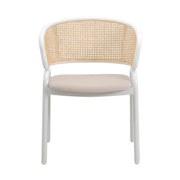 Ervilla Velvet Dining Armchair with Steel Legs and Wicker Back White Brown Beige Dining Chair Leisuremod