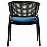 Ervilla Velvet Dining Armchair with Steel Legs and Wicker Back Black Black Navy Blue Dining Chair Leisuremod