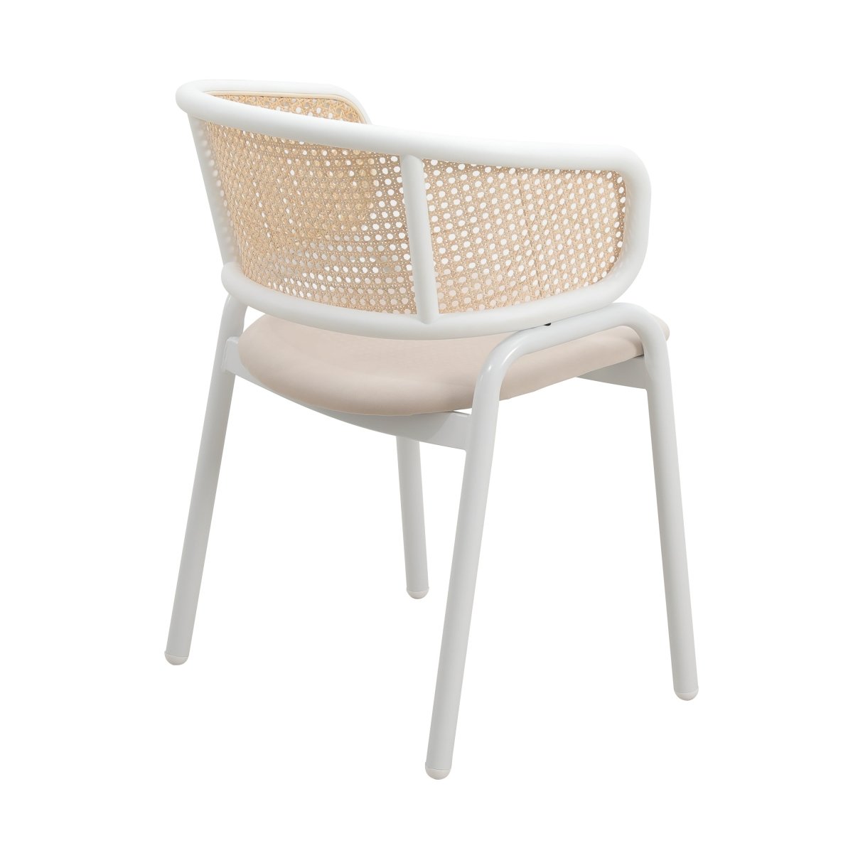 Ervilla Velvet Dining Armchair with Steel Legs and Wicker Back White Brown Beige Dining Chair Leisuremod