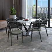 Ervilla Velvet Dining Armchair with Steel Legs and Wicker Back Black Black Grey Dining Chair Leisuremod
