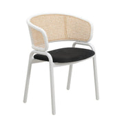Ervilla Velvet Dining Armchair with Steel Legs and Wicker Back White Brown Black Dining Chair Leisuremod