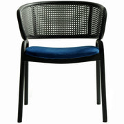 Ervilla Velvet Dining Armchair with Steel Legs and Wicker Back Black Black Navy Blue Dining Chair Leisuremod